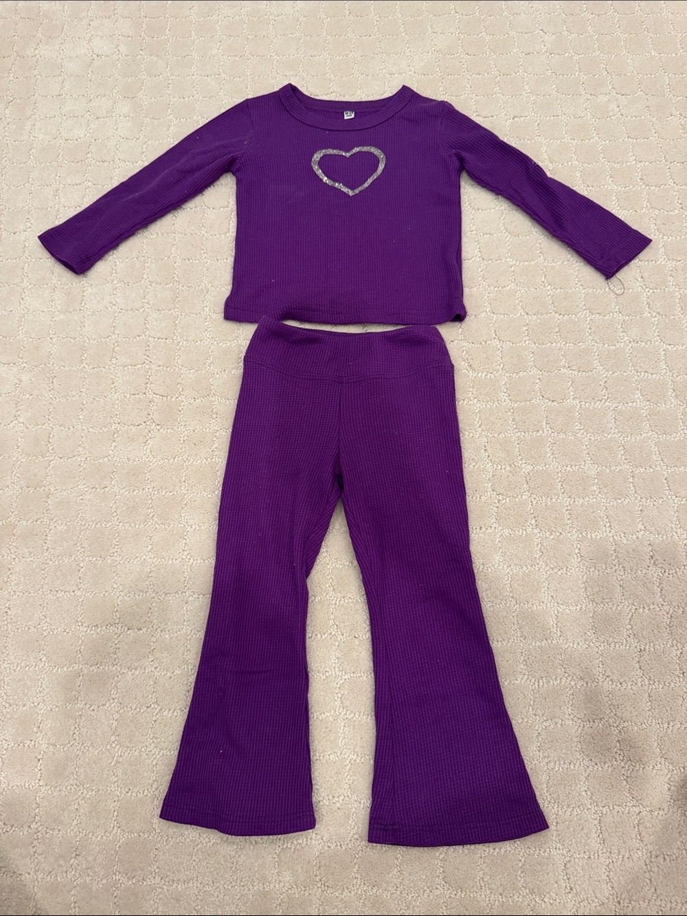 Girls' Purple Heart Long-Sleeve Thermal Pajama Set